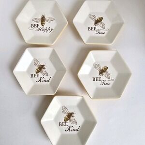 Department 56 Be Happy Ceramic Plates Set Of 5 Hexagonal Bee Spring Yellow